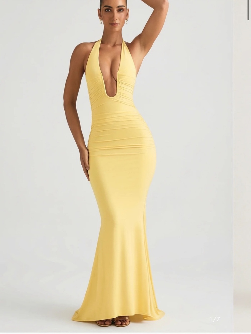 Oh Polly Yellow Halter Plunge Maxi Dress - Women